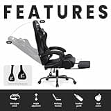 N-GEN GAMING Video Gaming Chair with Footrest Lumbar Support for Home Office High Back Recliner Height Adjustable Ergonomic Comfy Leather Computer Desk Chair (Black) 5