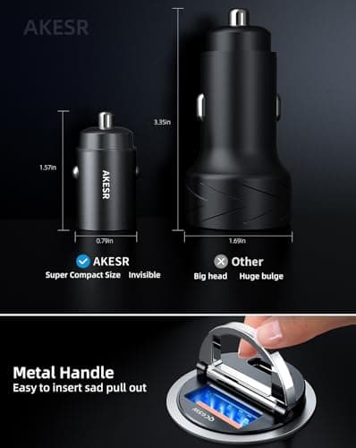 AKESR 65W USB C Car Charger Fast Charging，12V USB Outlet Accesorios para Carro，Compact Cigarette Lighter Adapter，Car Phone Charger for iPhone/17/16/15/14/13 Samsung S25 S24 S23Google Android 5