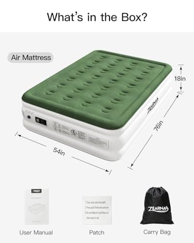 Zearna Full Size Air Mattress with Built in Pump, 18" Raised Comfort Air Bed, Upgraded Flocked Top Blow up Mattress with Carrying Bag, Inflatable Mattress for Guests & Home, AirBed, 650 lbs Max 2