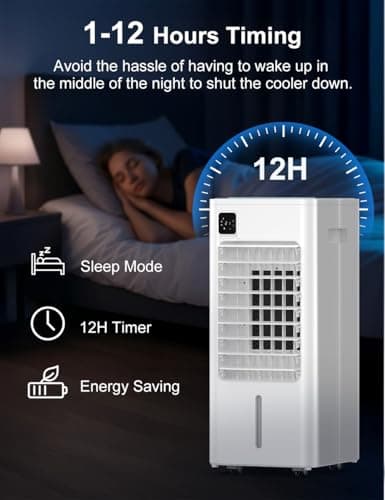 AIRTHRYL Portable Air Conditioners, Evaporative Air Cooler, Quiet Operation, 1-12H Timer for Auto Shut-off, 5 Modes & 3 Speeds, 2 Gallon Water Tank, 100°Oscillating Windowless Air Conditioner, Ivory 5