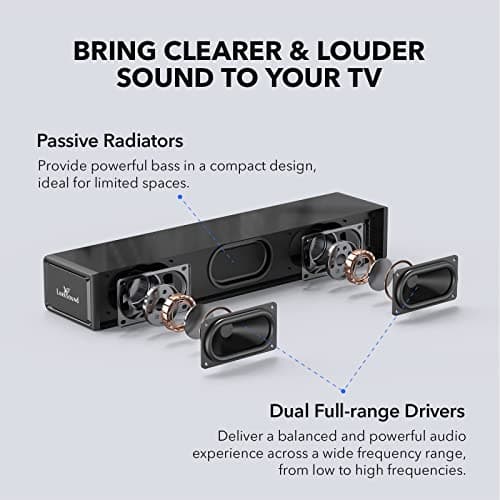 LARKSOUND Small Sound Bar for TV, PC, Gaming, Surround Sound System, Mini TV Speaker Soundbar with Bluetooth/HDMI ARC/Optical/AUX/USB Connections 4