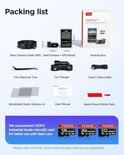 VIOFO A229 Plus Dash Cam Front and Rear, Dual STARVIS 2 Sensors, 2 Channel HDR, 1440P+1440P Voice Control Car Dash Camera, 5GHz Wi-Fi, Support 512GB Max, Voice Control, Ultra-Precise GPS 4