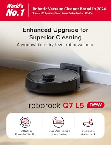 roborock Q7 L5 Robot Vacuum and Mop Combo, 8,000Pa Suction, Upgraded from Q5 Pro, Dual Anti-Tangle System, LiDAR Navigation, Multi-Level Mapping, Self-Charging Robotic Vacuum Cleaner, Black 2