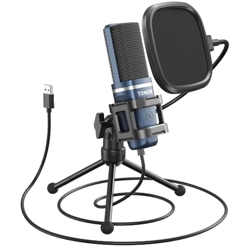 TONOR TC-777 Podcast Microphone, USB Computer Microphone, Cardioid Condenser PC Mic with Tripod Stand and Pop Filter for Podcasting, Streaming, Vocal Recording, Compatible with PC & Laptop, PS4/5