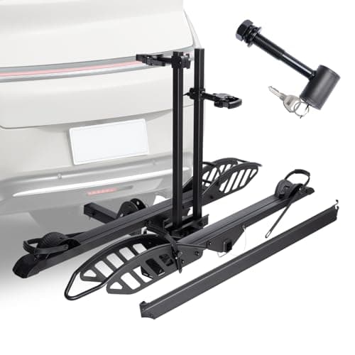 CRAVOT EBike Rack with Ramp, 200 lbs Capacity Heavy Bike Rack Electric Bike Carrier for 2 E-Bike, Foldable Bike Racks for Tow Hitch Up to 5-inch Fat Tire 2'' Receiver