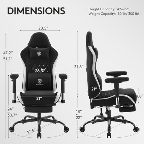 Morkprism Gaming Chair Breathable Fabric,Computer Office Chair with Footrest,Massage Lumbar Support and Gel Pad,Ergonomic Reclining Gamer Chair with Adjustable Armrests and Spring Cushion Black Grey 3