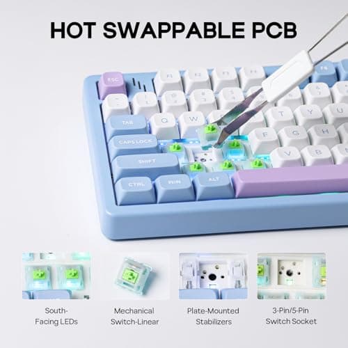 MechLands Blade101 Wireless Aluminum Gaming Keyboard, BT5.0/2.4GHz/USB-C Hot Swappable Custom Mechanical Keyboard with 8000mAh Battery, Gasket Structure, RGB Backlit, NKRO for Win/Mac (Blue) 4