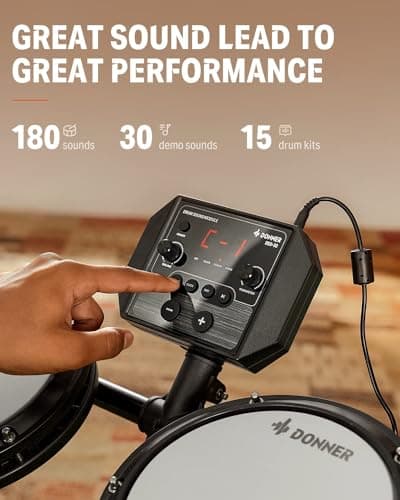 Donner DED-80 Electronic Drum Set with 4 Quiet Mesh Pads, 180+ Sounds, 2 Pedals, Throne, Headphones, Sticks, and Melodics Lessons 4
