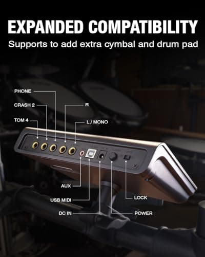 HXW SD61-5 Professional Electric Drum Set Mesh Electronic Drum Kit with 447 Sounds, Dual-zone Snare, Cymbal With Choke, Kick Tower, Support to Add Extra Tom & Cymbal 3