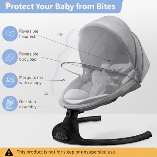 LAREX Baby Swing Infant Swing Electric Toddler Baby Rocker Portable for Newborn Boy Girl, 5 Sway Speeds with Remote Control, 10 Preset Melodies and Bluetooth, 0-6 Months Max 20 Lbs (Black) 5