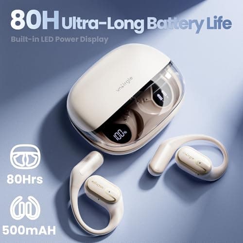 Open Ear Headphones Earbuds wireless - 5.4 Bluetooth Ear Buds with LED Digital Display IPX7 Waterproof, Wireless Headphones Touch Control Air Conduction Stereo Sound with 18.2mm Drivers 80H Playtime 3