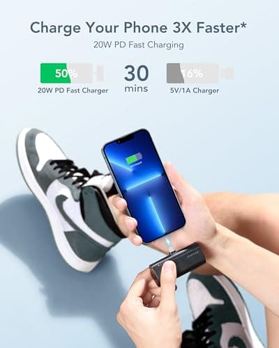 charmast Small Portable Charger for iPhone, Ultra-Compact 20W PD Fast Charging Power Bank 5000mAh, Mini Battery Pack for iPhone 14/14 Pro Max/13/13 Pro Max/12/12 Pro Max/11/XR/X/8/7/6 etc 3