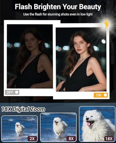 Wevoor 4K Digital Camera for Photography- 64MP Autofocus Vlogging Camera with Dual Lens, 18X Digital Zoom- Small Point and Shoot Camera with Card and 2000mAh for YouTube, Travel, Beginners (Pink) 5