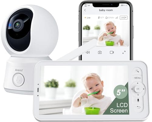 ARENTI Video Baby Monitor with Camera and Audio, 5-inch Smart Baby Camera Monitor with Free Phone App, 1080P, VOX, PTZ, One-Touch Call, Temp Sensor, Lullaby, Night Vision, Auto Tracking, 2-Way Talk