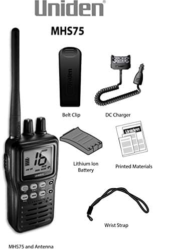 Uniden MHS75 Waterproof Handheld 2-Way VHF Marine radio, Submersible, Selectable 1/2.5/5 Watt Transmit Power. All USA/International and Canadian Marine Channels - Color Black 3