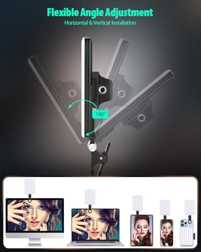 60 LED Portable Selfie Light Video Conference Lighting with Clip & Camera Tripod Adapter Rechargeable 2000mAh CRI 97+, 3 Light Modes for Phone iPhone Webcam Laptop Photo Makeup 3