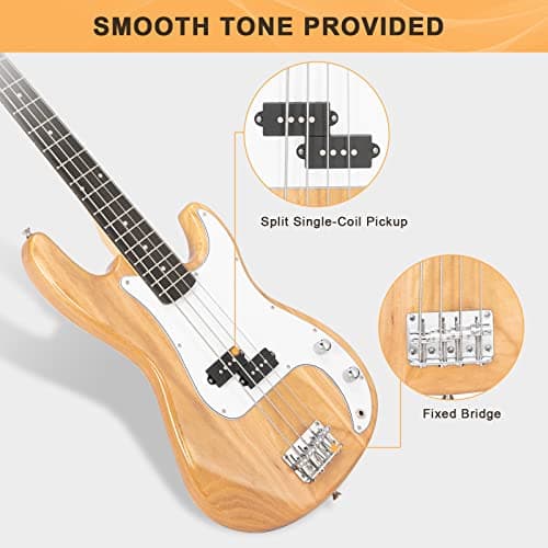 GLARRY Full Size Electric Bass Guitar with 20W AMP, 4 String Beginner Starter Kit with Accessories including Cable, Strap, Bag for Kids and Adults (Burly Wood) 3