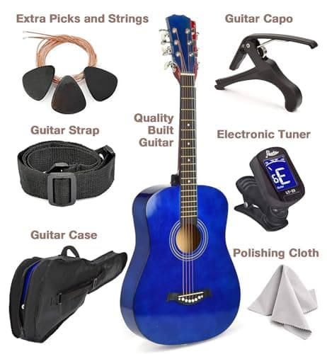 Acoustic Guitar For Kids By MasterPlay- 30” Beginner Guitar For Learners- Accoustic String Starter Kit: Guitar Bag, Tuner, Strap, Extra Strings, Picks, Wash Cloth, Capo (Blua) 2