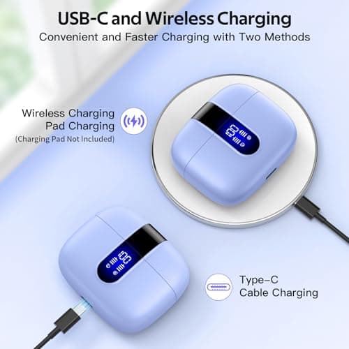 TAGRY Bluetooth Headphones True Wireless Earbuds 60H Playback LED Power Display Earphones with Wireless Charging Case IPX5 Waterproof in-Ear Ear buds with Mic for TV Smart Phone Laptop Computer Sports 3