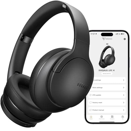 DOQAUS Bluetooth Headphones Over Ear Wireless, 90H Playtime, BT 5.4, 9 EQ Modes via App, Movie & Sleep Mode, HiFi Deep Bass, Memory Foam for Travel, Gym, Phone, PC Stocking Stuffers