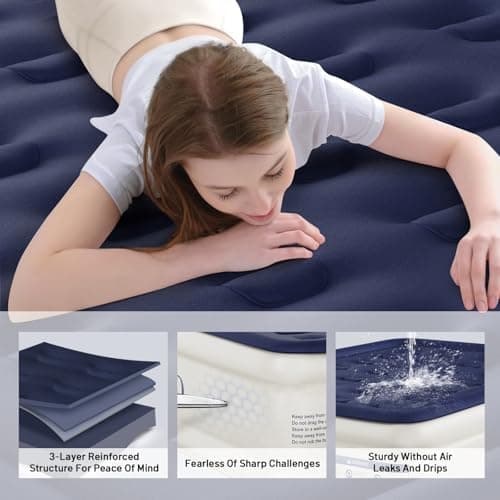 KNZZO Air Mattress Full with Built-in Pump, Blow Up Mattress with Soft Flocked Top, Leakproof Inflatable Mattress, Foldable Waterproof Air Bed for Home, Guests, Camping, with Storage Bag 5