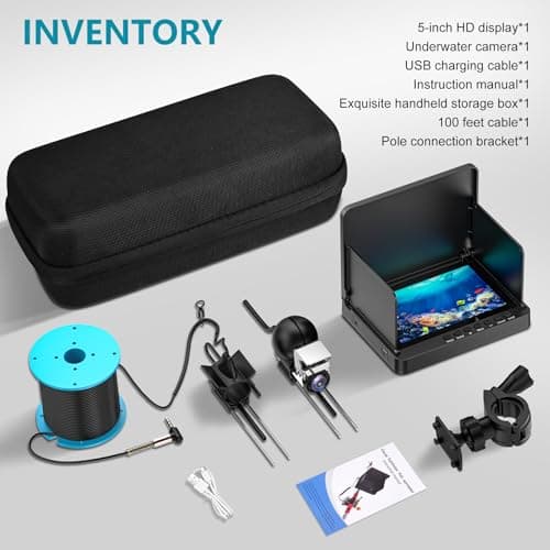 ZXBVSU Underwater Fishing Camera, Fishing Camera with Infrared Night Vision Light, Portable Fish Finder with 100ft Cable, 5 Inch LCD and Upgraded HD Lens for Ice Lake Boat Kayak Fishing 5