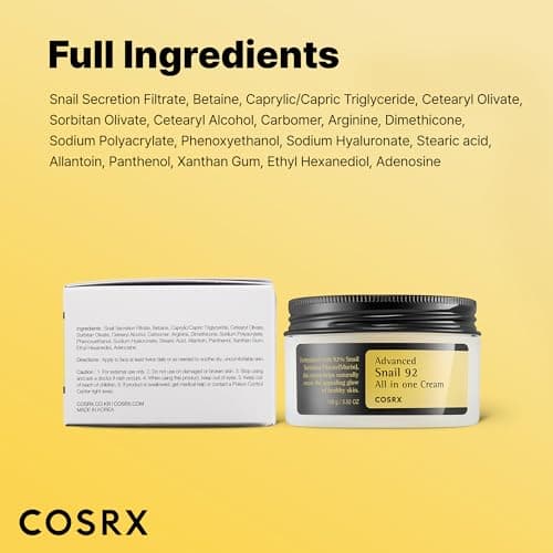 COSRX Snail Mucin 92% Face Moisturizer, 3.52 Oz, Lightweight Moisturing Cream for Soft, Glowy Skin, Korean Skin Care, Korean Moisturizer Face Cream, Stocking Stuffers for Women 10