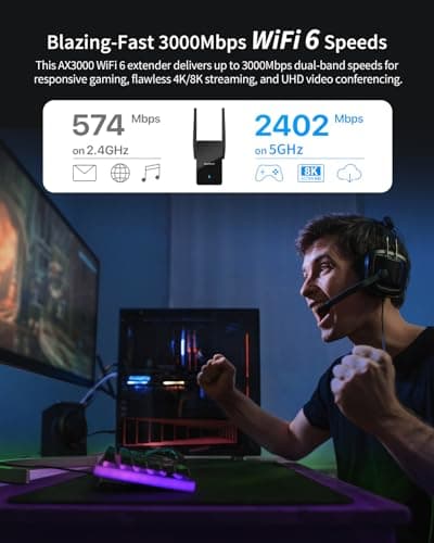 BrosTrend AX3000 WiFi 6 Range Extender Booster with Gigabit Port, WiFi Booster Repeater, Dual Band Repetidor WiFi 6, WiFi 6 Extender Signal Booster for Home Up to 2200 sq.ft. & 45 Devices, Easy Setup 2