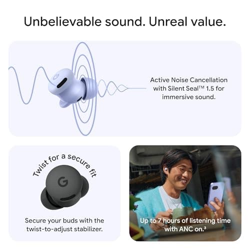 Google Pixel Buds 2a - Wireless Bluetooth Earbuds with Active Noise Cancellation and Transparency Mode - Lightweight, Comfortable Fit - 20-Hour Battery - Water Resistant - Built for Gemini - Iris 2