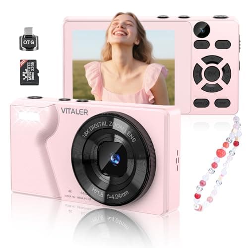Vitaler Digital Camera with Front Rear Lens, Autofocus 64MP 4K Camera for Photography with 32GB Card, Portable Compact Point and Shoot Camera for Teens Adult Beginner with Metal Shell, 2000mAh Battery