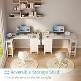 Lufeiya White L Shaped Computer Desk with Drawers & Storage Shelves, 47 Inch Corner Reversible Desk with Power Outlet for Home Office Bedroom, L-Shaped Teen PC Desks with Fabric Drawer, White 3