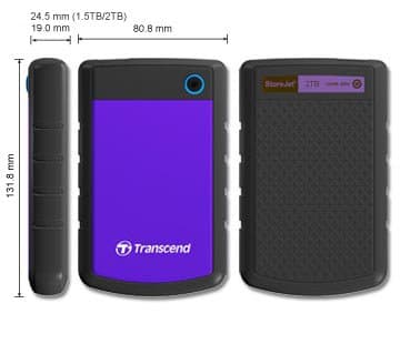 Transcend 2TB SJ25H3, USB 3.1 Portable Hard Drive Rugged, Anti-Shock Resistant, Compact and Lightweight with Lightning-Fast Speeds, One Touch Backup Button, Purple - TS2TSJ25H3P 3