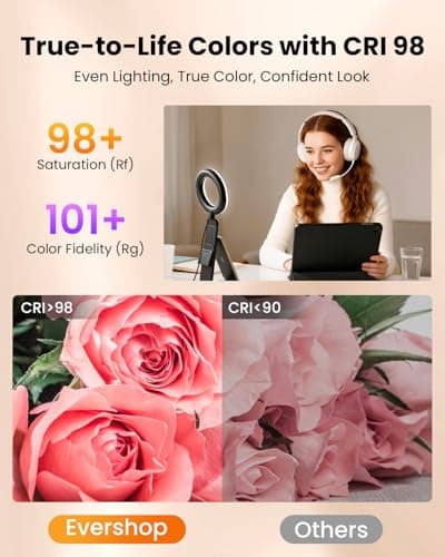 Evershop Ring Light for Laptop Desk Clip On,Small Computer Video Conference Lighting with Stand for Phone/Webcam/Monitor,5" Portable Mini LED Selfie Light Desktop for Zoom Meeting/Video Call/Recording 4