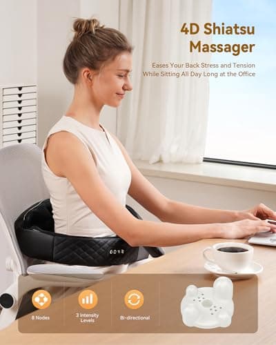 Shiatsu Neck and Back Massager with Heat, Neck and Shoulder Massager, 4D Deep Tissue Kneading Massage for Leg, Full Body Muscle Pain Relief, Ergonomic Design, Ideal Gifts for Women Men, Corded Use 6