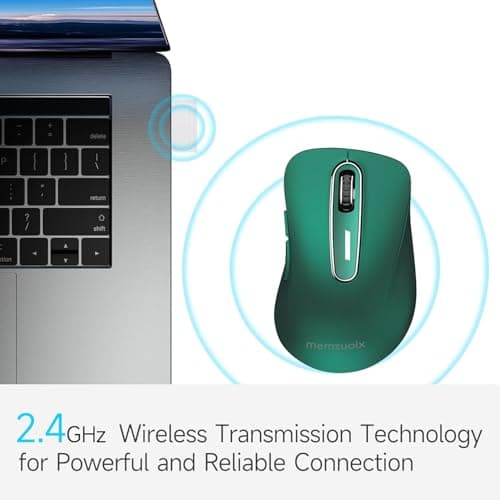 memzuoix 2.4G Wireless Mouse, 1400 DPI Computer Mice USB Receiver, Portable Wireless USB Mouse Battery Powered Cordless Mice for Laptop, PC, Desktop, 5 Buttons (Dark Green) 2