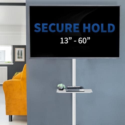 VIVO Mobile TV Cart for 13 to 60 inch Screens up to 55 lbs, LCD LED OLED 4K Smart Flat and Curved Panels, Rolling Stand with Laptop DVD Shelf, Locking Wheels, Max VESA 400x400, White, STAND-TV04MW 4