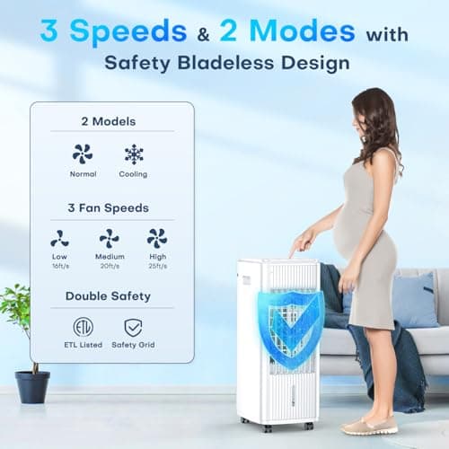 MYICY 3-IN-1 Windowless Air Conditioner w/Double Tanks, Smart Timer, 3 Ice Packs, 60W Evaporative Air Cooler, 70° Oscillation, 3-Speed 25-INCH Swamp Cooler Air Conditioner Portable for Room 3