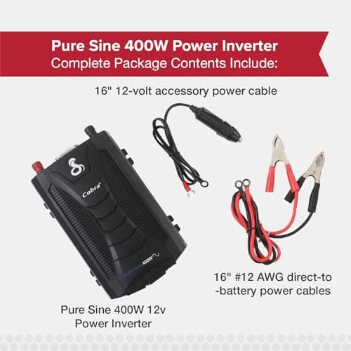 Cobra PURE SINE 400W Power Inverter, Portable – 400 Watt Car Charger, 2 Grounded AC Outlets, 2 Fast Charge USB Ports and Remote Controller (CPIALCDG1) Compatible 5