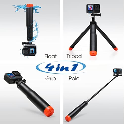SOONSUN 4in1 Floating Selfie Stick Tripod for GoPro Hero 13 12 11 10 9 8 7 6 5 4 3, Max, AKASO, Osmo Action 3/4/5 Pro Camera - As Waterproof Extension Monopod Pole Floating Handle Grip Tripod Stand 2