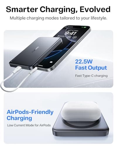 TORRAS MiniMag Power Bank,Ultra-Slim 10,000mAh Magnetic Wireless Portable Charger, 22.5W Fast Charging iPhone Air Magnetic Battery Pack Designed for iPhone 17 Pro Max/17 Pro/Air/16/15/14/13/12, Gray 5
