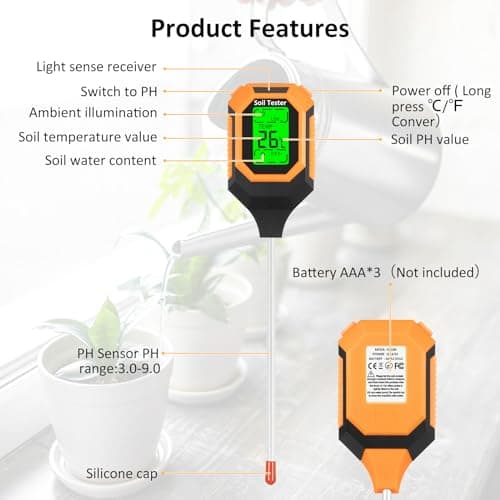 4-in-1 Soil Moisture Meter Digital PH Meter/Soil Moisture/Plant Temperature/Sunlight Intensity, Backlight LCD Display, Soil Test Meter for Garden, Lawn, Plant Care, Farm and Indoor Outdoor Plants 2