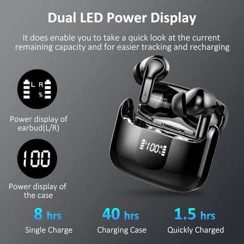 Wireless Earbuds, 2025 Bluetooth 5.4 Headphones NEW Ear Buds 40H Bass Stereo in-Ear Earphones ENC Noise Cancelling Earbuds with 4 HD Mic, USB-C LED Display IP7 Waterproof Sport Headset for Android iOS 4