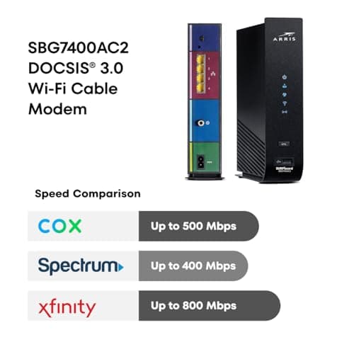 ARRIS (SBG7400AC2) - Modem Router Combo - Fast DOCSIS 3.0 & AC2350 WiFi, for Comcast Xfinity, Cox, check with ISP for compatibility [Not for Spectrum], Four 1 Gbps Ports, 800 Mbps Max Internet Speed 4