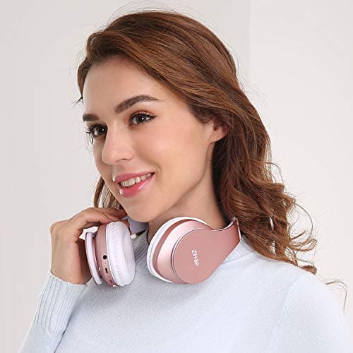 ZIHNIC Bluetooth Headphones Over-Ear, Foldable Wireless and Wired Stereo Headset Micro SD/TF, FM for Cell Phone,PC,Soft Earmuffs &Light Weight for Prolonged Wearing(Rose Gold) 2
