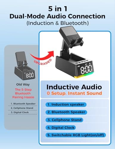 Bluetooth Speaker White Elephant Gifts:Induction Cell Phone Stand HD Sound Gift for Men Women Adults Birthday Christmas Secret Santa,Kitchen Gadget Mom Wife Dad Husband Teen Stocking Stuffers(Black) 2