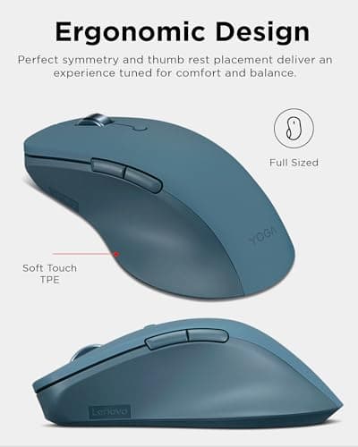 Lenovo Yoga Pro Mouse, Bluetooth, USB-C Rechargable, Dual Mode Bluetooth, 6 Button, Right Handed Design, Ergonomic Design, Programmable Buttons, 2-Way Metal Scroll Wheel, Tidal Teal 2