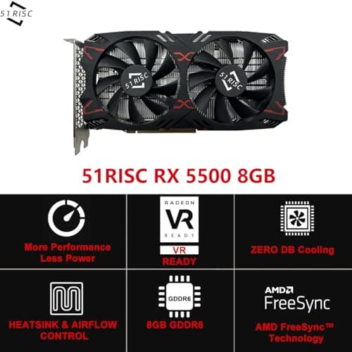 51RISC RX 5500 Graphics Card, TDP 150W 8GB GDDR6 128bit PCIe 4.0 Metal-Backplate HDMI DP Gaming Video Card for Desktop (Radeon RX 5500 8GB) 2