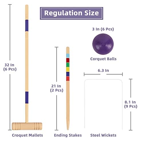 ApudArmis 32In Six Player Croquet Set with Deluxe Premiun Pine Wooden Mallets,Colored Ball,Wickets,Stakes - Lawn Backyard Game Set for Adults/Teens/Family (Large Carry Bag Including) 2