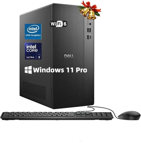 Dell ECT1250 Slim Tower Desktop(2025) - Intel Core Ultra 5 225(10 Cores, Up to 4.9GHz), Intel UHD Graphics, Wi-Fi 6, BT 5.4, Windows 11 Pro, Keyboard & Mouse & Accessories(32GB DDR5 RAM, 1TB SSD)