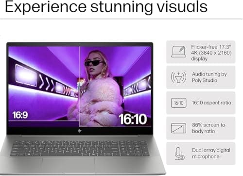 HP Envy 17 AI PC Laptop (17.3" 4K UHD (3840 x 2160), NVIDIA RTX 3050, Intel Core Ultra 7 155U (> i9-12900H), 32GB DDR5, 1TB SSD) for Business, Designer, IR Webcam, Wi-Fi 7, Backlit KB, Win 11 Pro 2